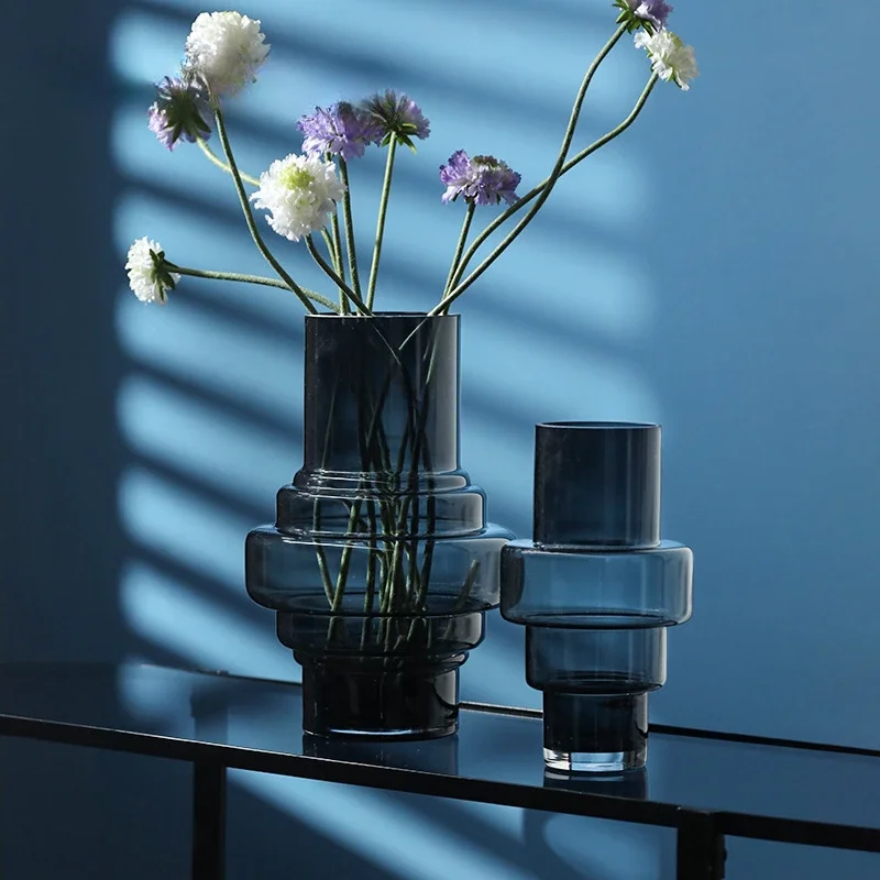 مزهرية زجاجية مستقيمة سوداء بسيطة وحديثة، طاولة طعام لسطح المكتب وغرفة المعيشة وغرفة النوم وديكور فني للمنزل