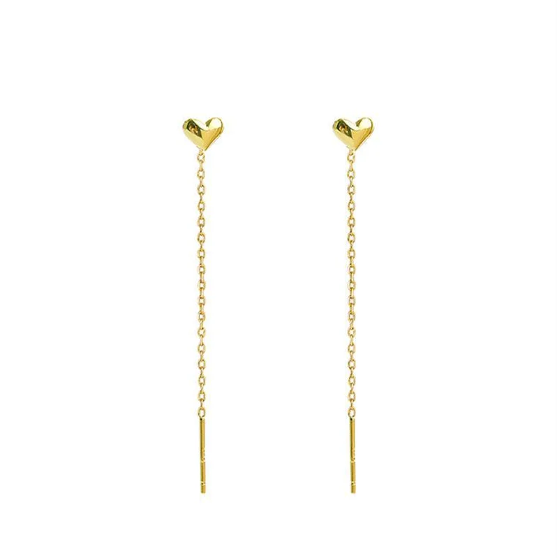 Heart Shaped Titanium Steel Earrings with Love Earline and Ladies' Temperament, Fashionable Two Tone Perforated Line Jewelrys
