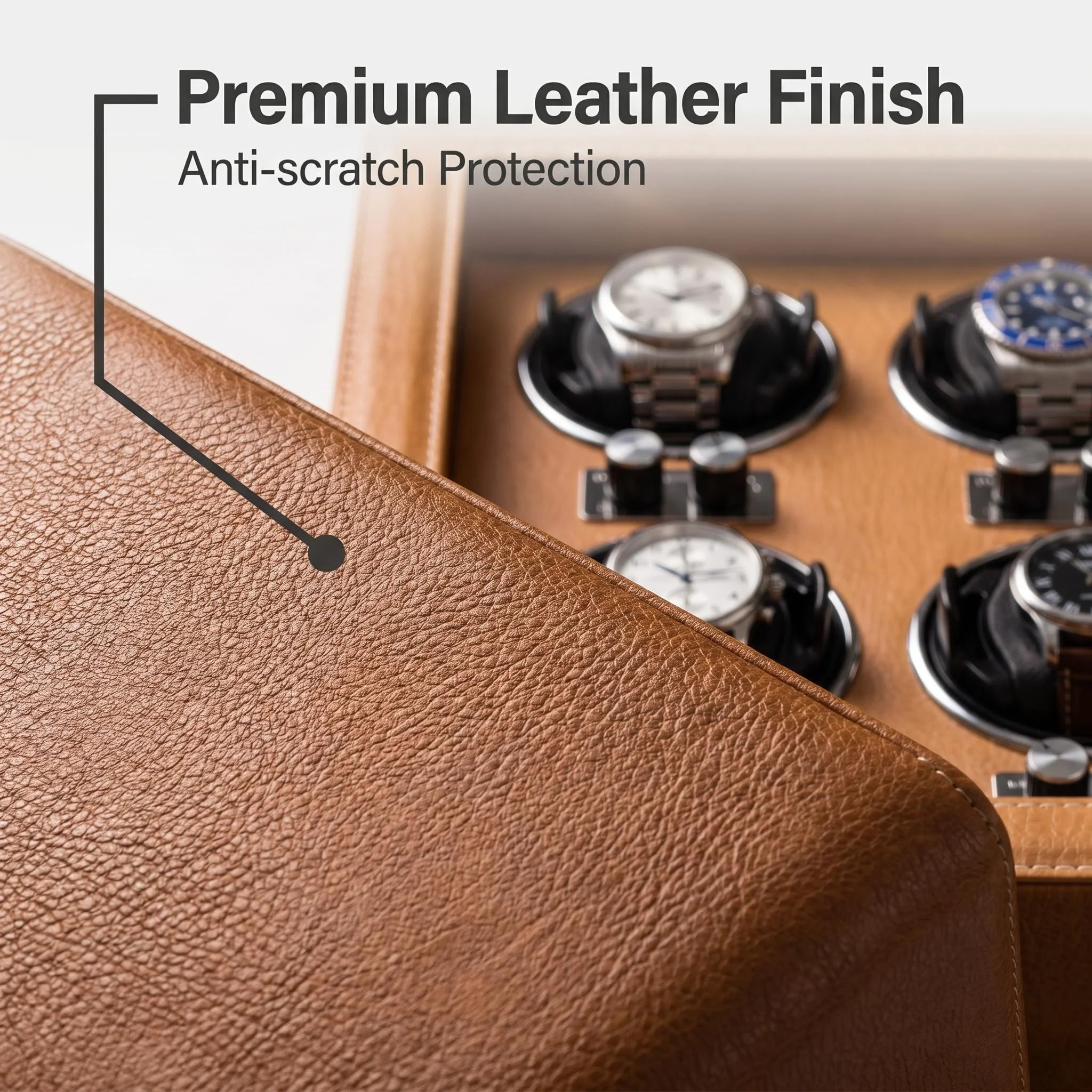 Leather 6 Slots Watch Winder with Key Lock Black & Orange Available, Automatic Watch Storage Box
