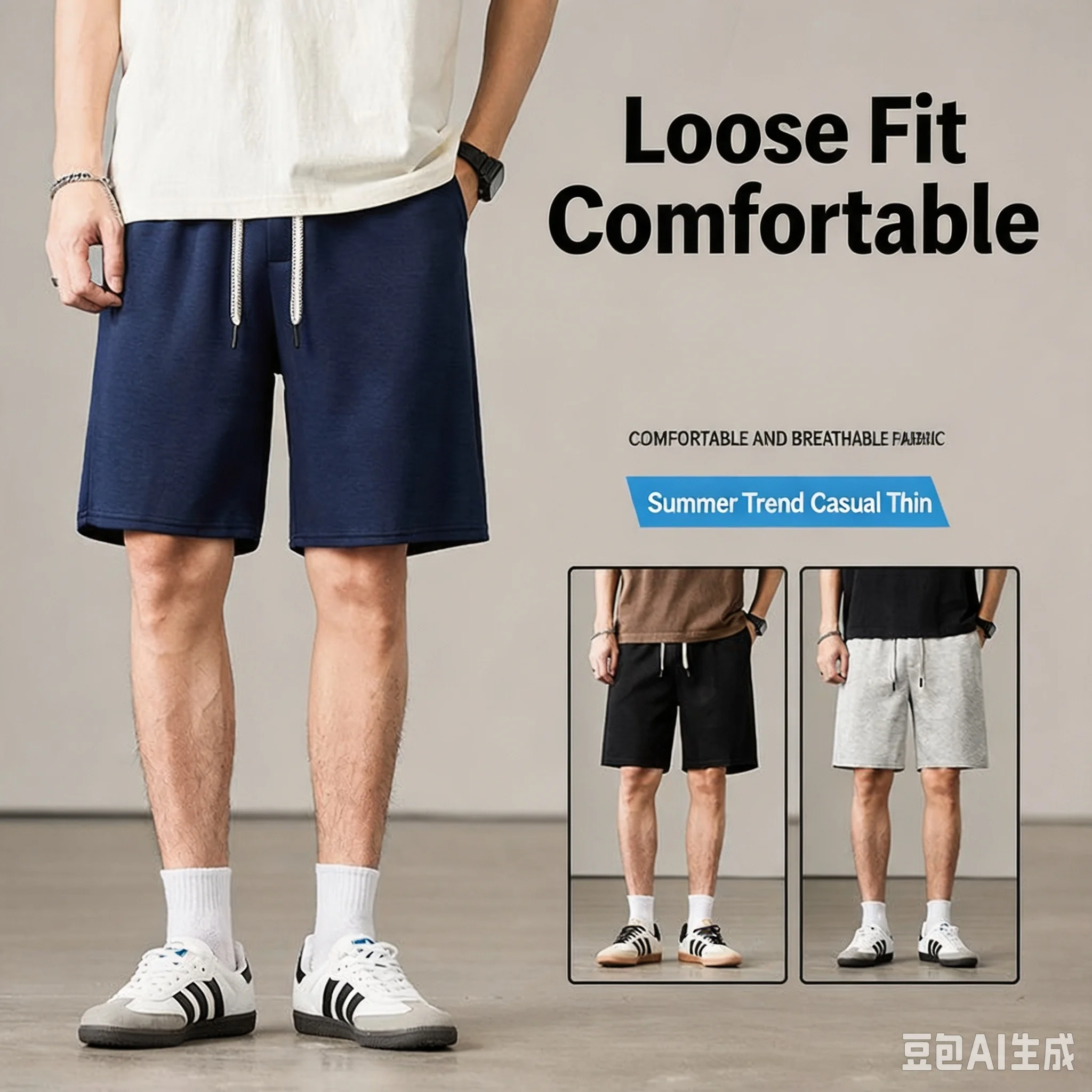 Cooling Sensation Men's Commuter Shorts Five-Quarter Length Drawstring Elastic Waist Straight Leg Breathable Polyester Sporty...