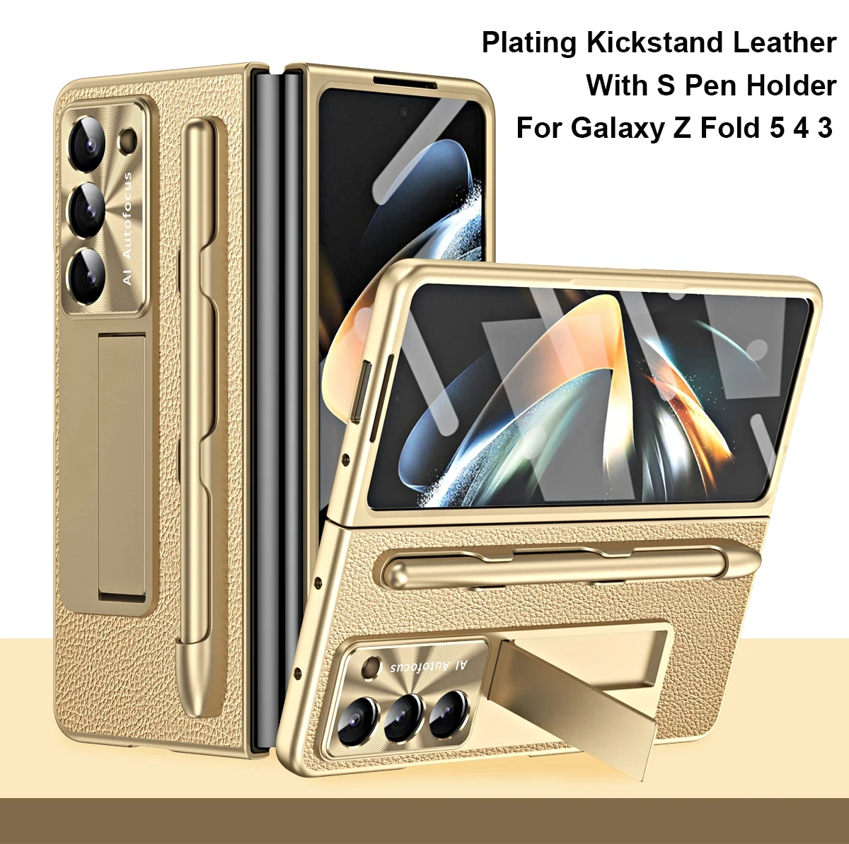 

For Samsung Galaxy Z Fold 5 Case Plating Hinge Fold6 4 3 With S Pen 360 Full Screen Protector Matte Shockproof Kickstand Cover