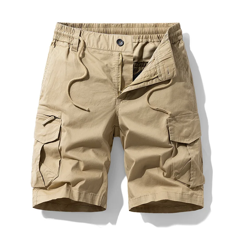 

Men's Zipper Fly Casual Shorts Summer Cotton Knee Length Trouser Solid Breathable Daily Male Fashion Retro Drawstring Shorts