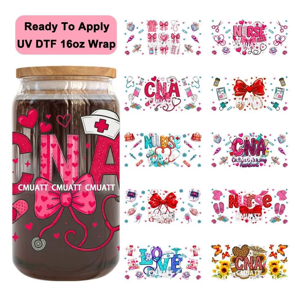 

Preppy Floral Stethoscope Nurse Medical UV DTF Cup Wraps Ready To Apply Transfer Stickers Durable For 16OZ Libbey Glass Can Mugs