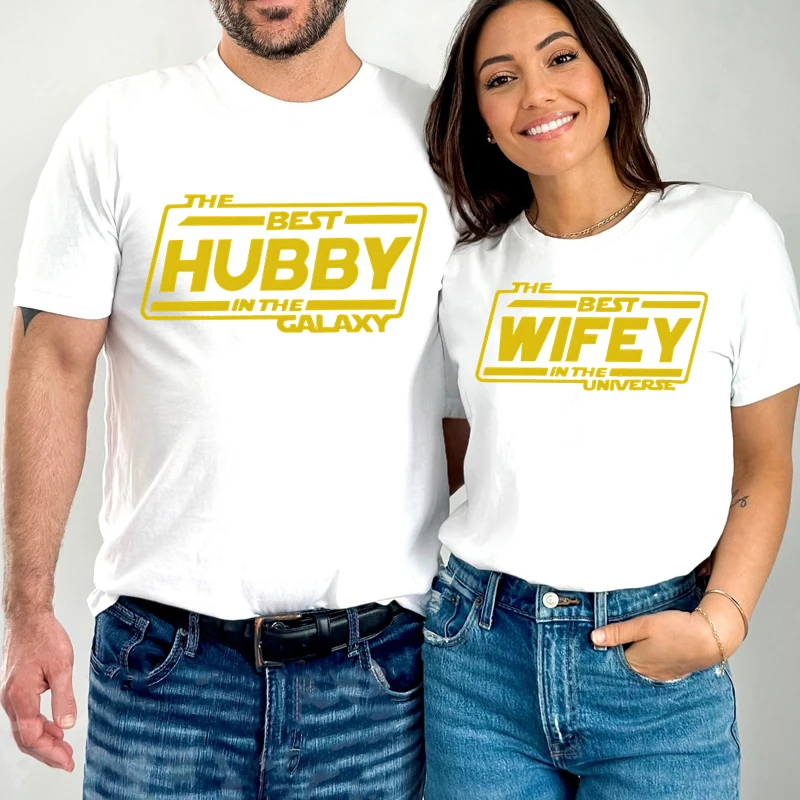 The Best Hubby/the Best Wifey Print Couple Matching T-shirt Letter Graphic Tees Harajuku Short Sleeve Honeymoon Lovers Tshirt