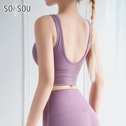 SOISOU Yoga Top Women Sports Bra Gym Fitness Breathable Stretch Long Line Sports Bra For Women Bralette Removable Chest Pad