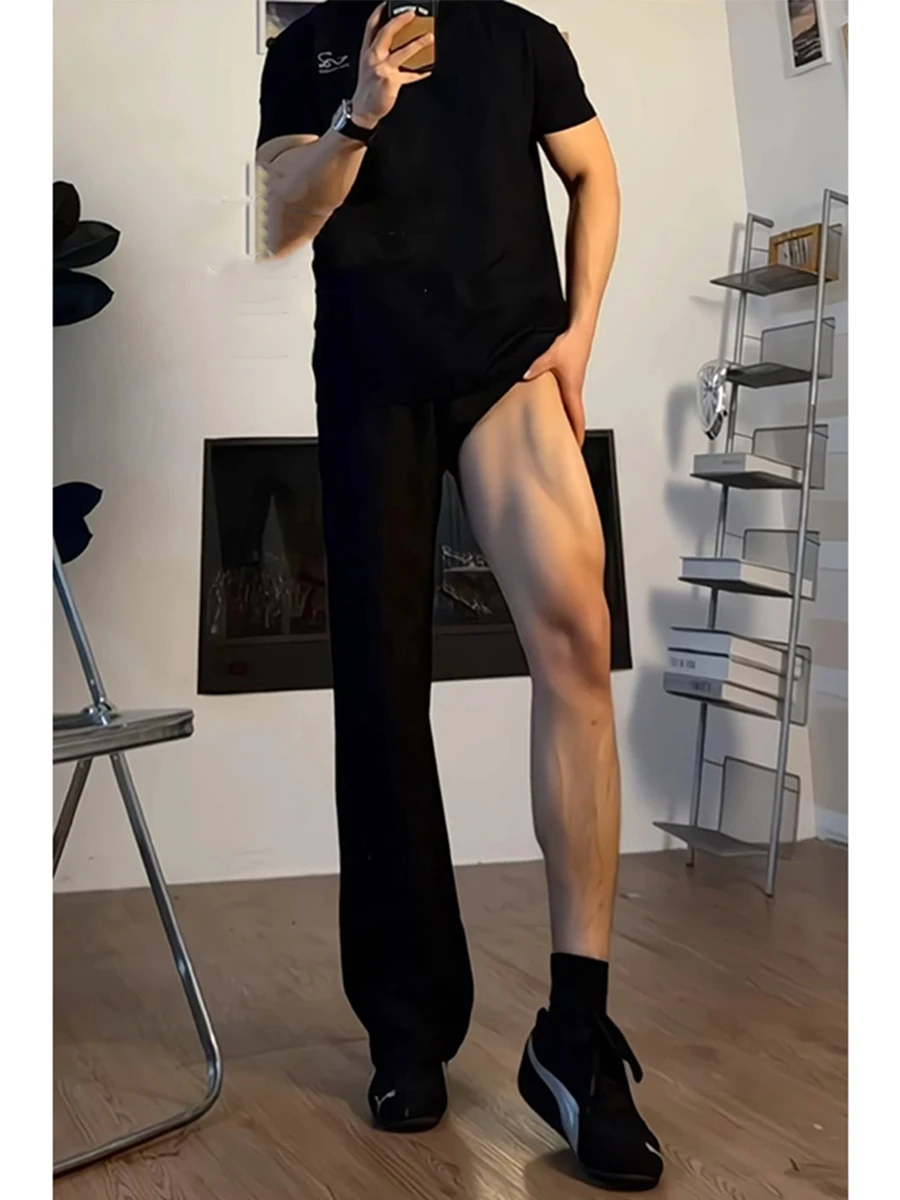 

Bla Slim Fit Trousers Men's Autumn Spring High Waist Drapey Elastic Knife Straight Leg Suit Pants Cool Sle Casual Wear