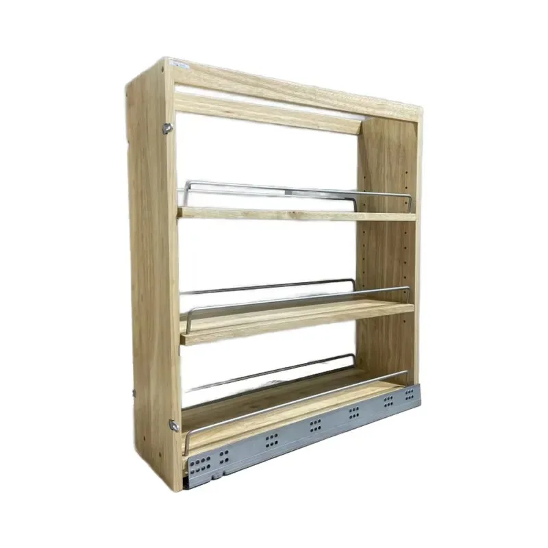 Double slide rail soft closing wooden pull-out kitchen cabinet rack base side bottom installation guide rail storage rack