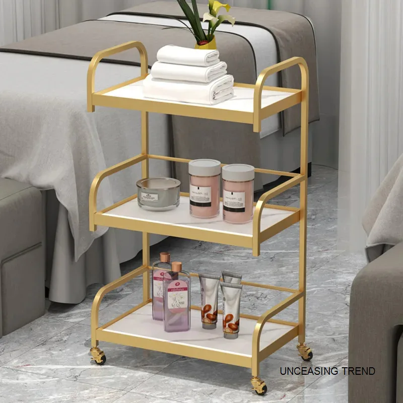 Luxury Salon Cart on Wheels Tattoo Instrument Shelves Foot Bath and Barbershop Support Trolley