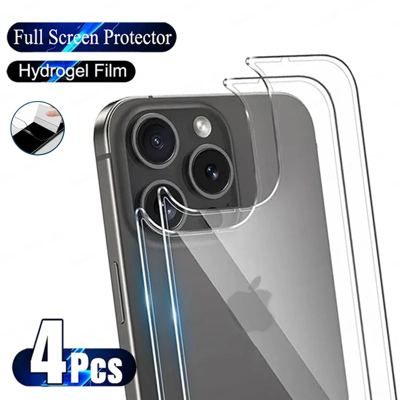 

4Pcs Hydrogel Film Screen Protector For iPhone 11 13 14 15 Pro Max For iPhone 12 13 Mini XR XS Max 15 14 Plus Back Film Not Glas