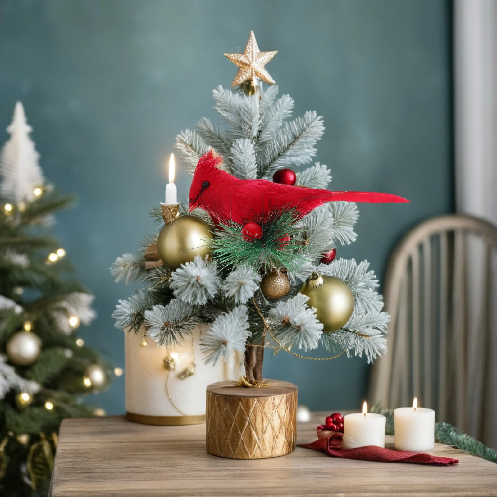 

10pcs Christmas Tree Cardinal Birds Red Artificial Plume Clip-On Holiday Party Ornament Home Decor Miniature