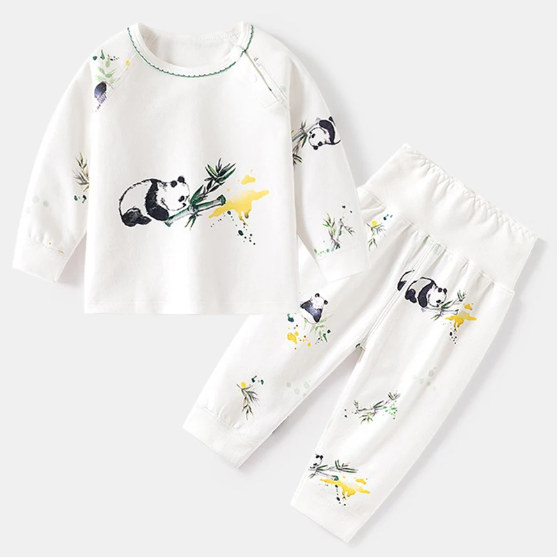 

Осенняя одежда для маленьких мальчиков, одежда для маленьких девочек, топы с длинными рукавами и штаны в китайском стиле с милым принтом из мультфильмов, товары для новорожденных BC739