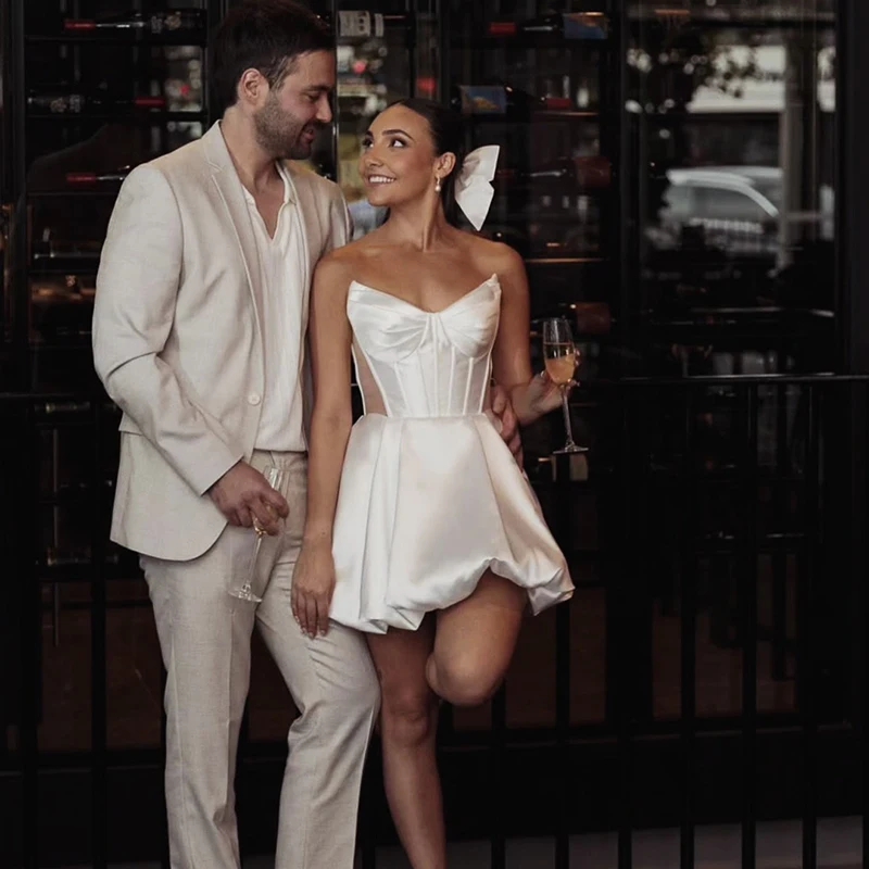 

Eightree Fashion Short 2025 Wedding Dresses Boho Sweetheart Satin Mini Bridal Dress Women Evening Wedding Prom Gowns Customized