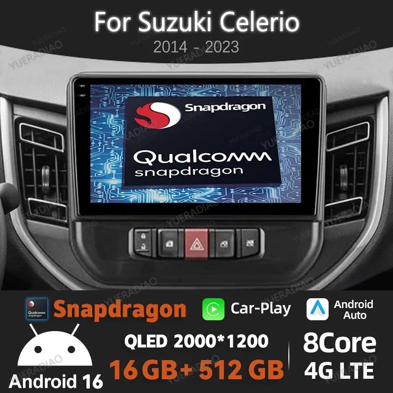 Android 16 Car Radio For Suzuki Celerio 2014 - 2023 Multimedia Stereo Video Player Carplay Automotive FM Double Din GPS NAVI SWC