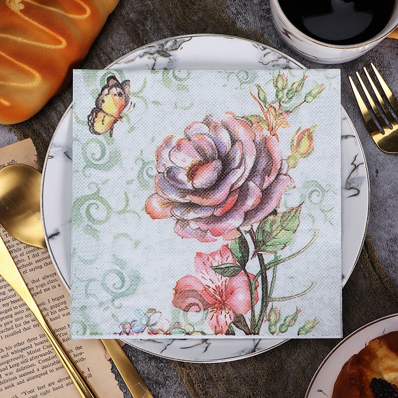 

New Colorful Flower Printing Napkins Colorful Paper Napkins Butterfly Bone Bart Hand DIY Materials with Paper 20pcs/pac 2-Ply