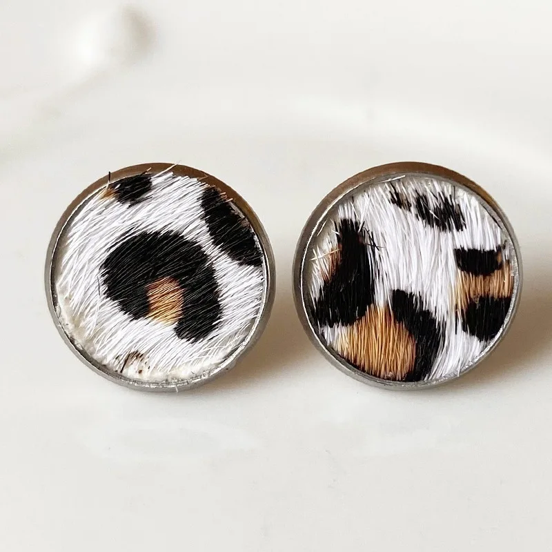 Leather Stainless Steel Studearrings Leopard Print Cow Print Stud Earrings Europe US Bohemia Leopard Earrings Texture Jewelry