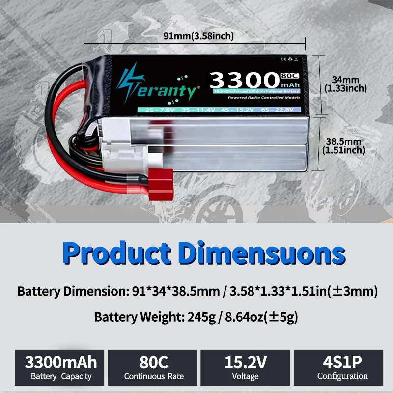 TERANTY 4S 3300mAh Lipo Battery 14.8V 60C / 15.2V 80C With T/XT60 for RC Car Truck Monster RC Airplane FPV Drones RC Boat - view 5