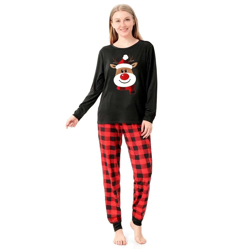 New Christmas Family Matching Outfits Parent-Unisex Deer Adult Loungewear Soft Loose Casual 2 Pieces Suit Winter