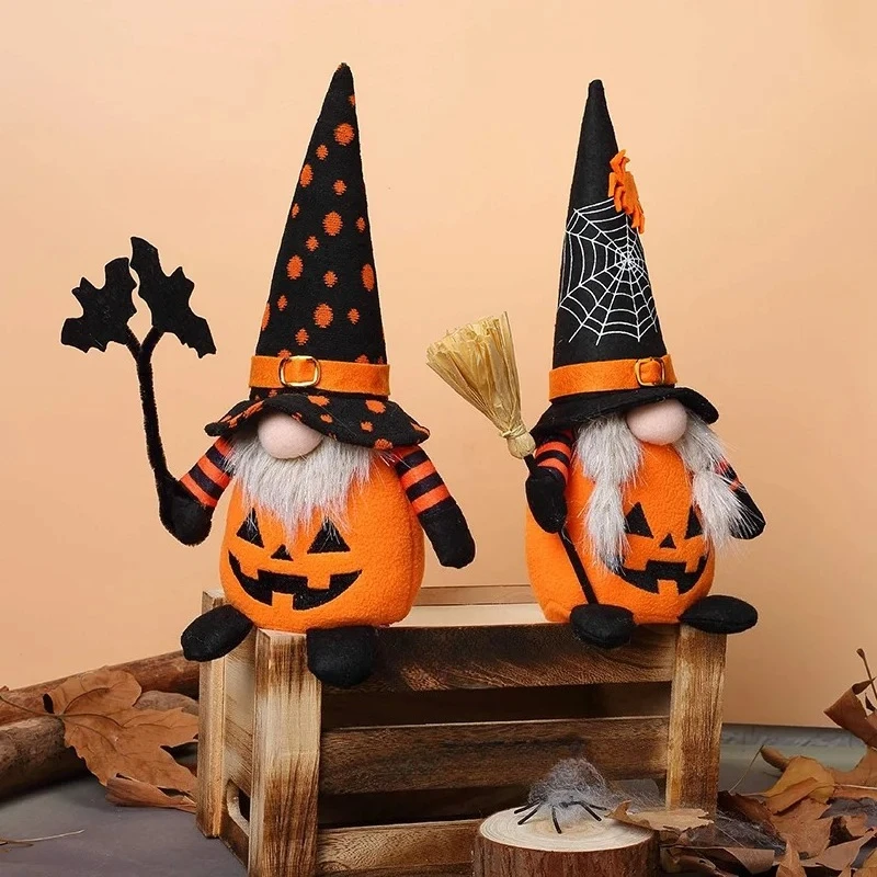 

Handmade Halloween Gnome Decorations Nordic Plush Elf Doll Swedish Tomte Adorable Pumpkin Bat Ornaments Nisse