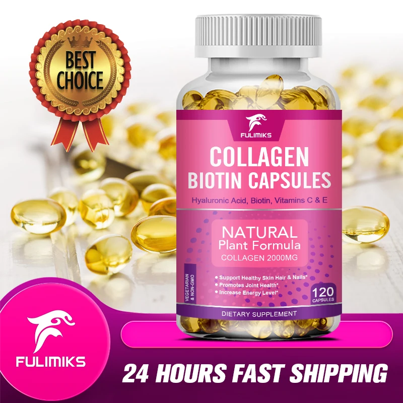 Collagen Biotin Capsules, Vitamins and Folic Acid, Supports Healthy Hair, Skin, and Nails