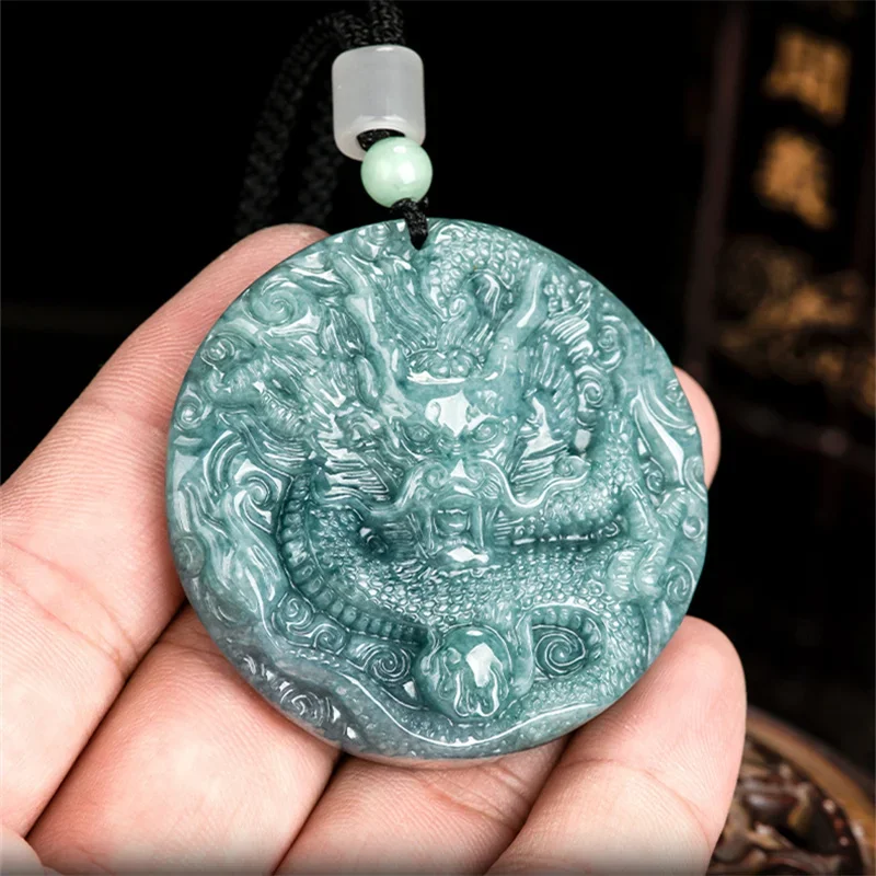 Jiale/natural A+jade Blue Water Atmospheric Zodiac Dragon Brand Necklace Men and Women Pendant Fashion Couple Accessories Amulet