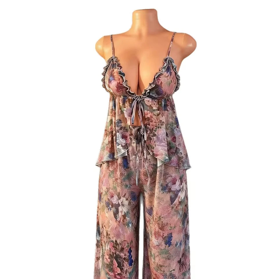 

Western Sexy Mesh See Through Floral Printed For Women Female Hot Caliente Lingerie Underwear Seductive Attractive Erotic Set