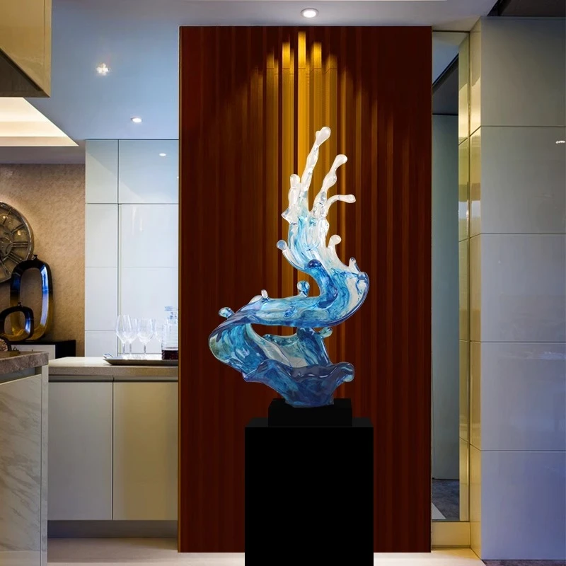 LivingRoom Entrance Wine Rack Statue Home Decor Creative Artworks Gifts Modern Art Alien Wave Sculpture Transparent Resin Crafts