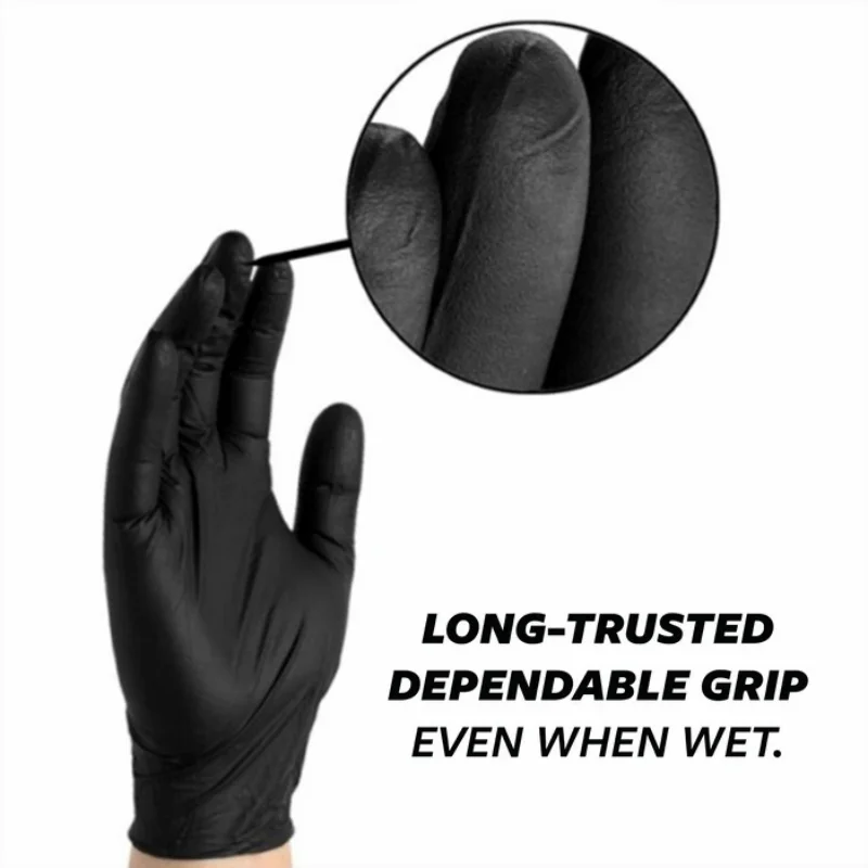 Black Nitrile Disposable Gloves 20/100Count 4Mil Latex Free Textured Cleaning Gloves for Industrial Mechanic Tattoo Automotive