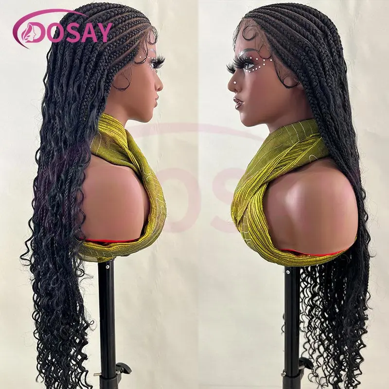 

Wear and Go Glueless Synthetic Boho Box Full Lace Front Braided Wigs for Black Women Curly Hair Bohemian Goddess Locs Braids Wig