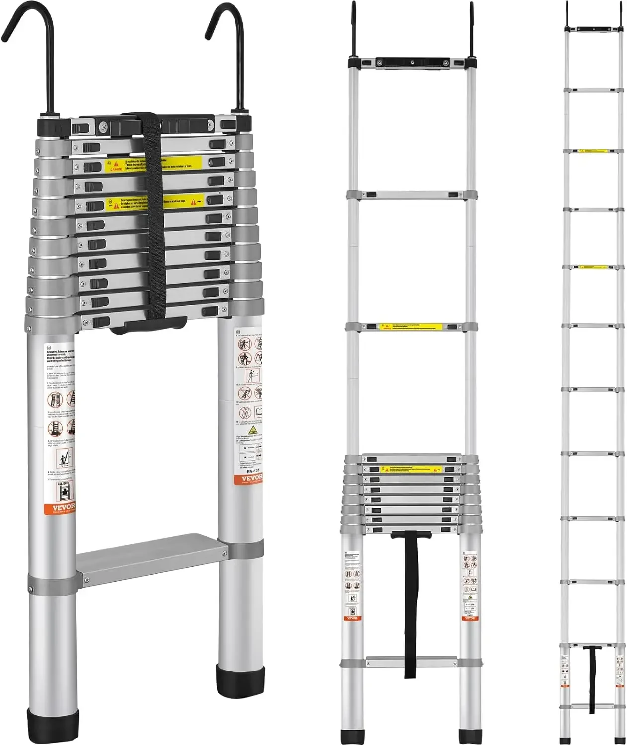 

VEVOR Telescoping Ladder, 15 FT Aluminum One-Button Retraction Collapsible Extension Ladder, 400 LBS Capacity with Non-Slip Feet