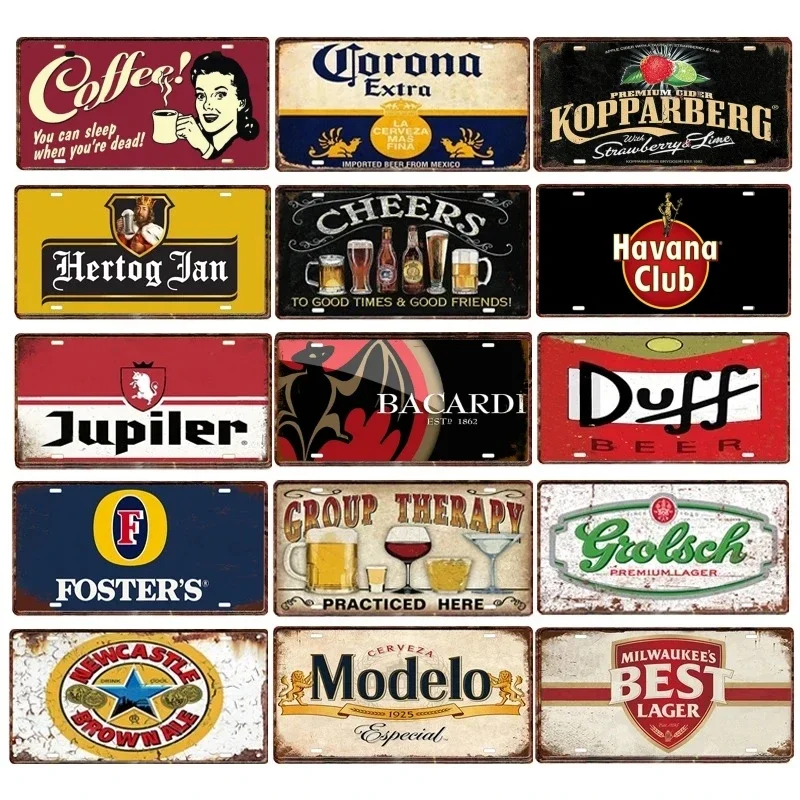 Classic Beer Zone Wine Aluminum Sign Cola Metal Car License Plate Signs Decor Bar Pub Man Cave Wall Sign Shabby Craft Plaques