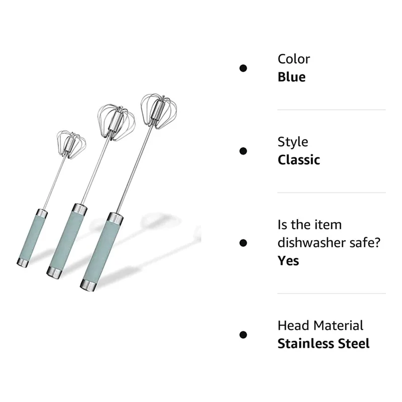3PCS Hand Push Rotary Whisk Blender Baking Tools Whisk Butter Whisk Kitchen Supplies (Blue)