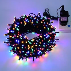 Luz navideña para exteriores, lámpara de guirnalda de Año Nuevo, 100m, 20m, cadena LED centelleante, luces decorativas para bodas y vacaciones, adornos de navidad