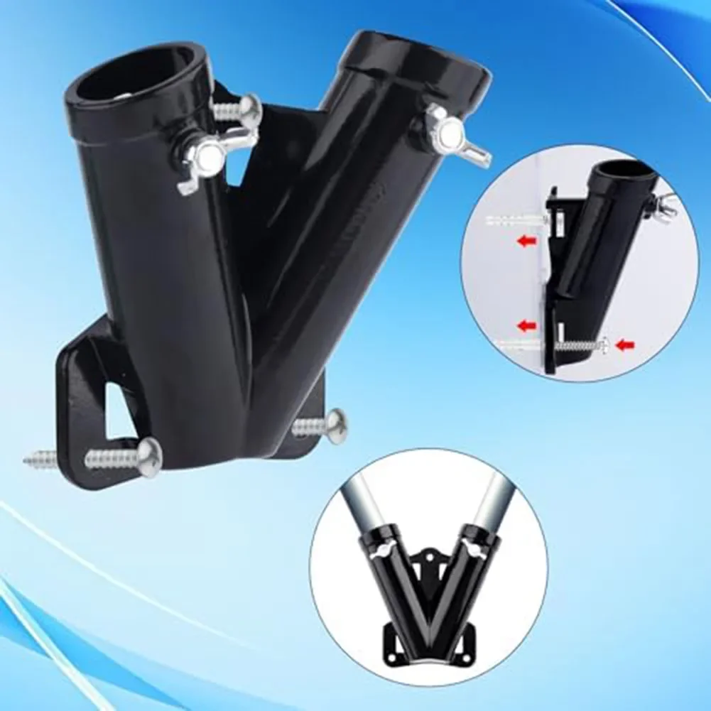 Heavy Duty Double Flag Pole Bracket Holder with Dual Slots and Galvanized Iron Screws for Enhanced Stability in Outdoor Settings