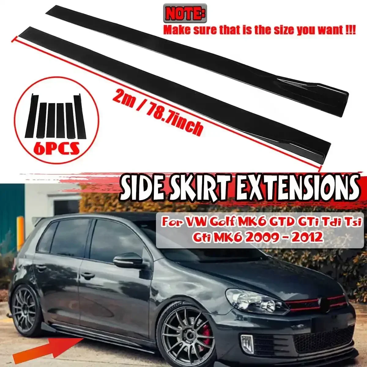

2m Car Side Skirt Winglet Side Wing Bumper Lip For VOLKSWAGEN For VW For Polo For GOLF mk5 mk6 mk7 For Jetta For Passat Body Kit