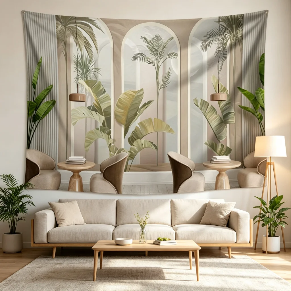 1PC Arch Plants Print Backdrop Banner, Bedroom Living Room Photo Background, Polyester Wall Hanging, Home Decor, Wall Art