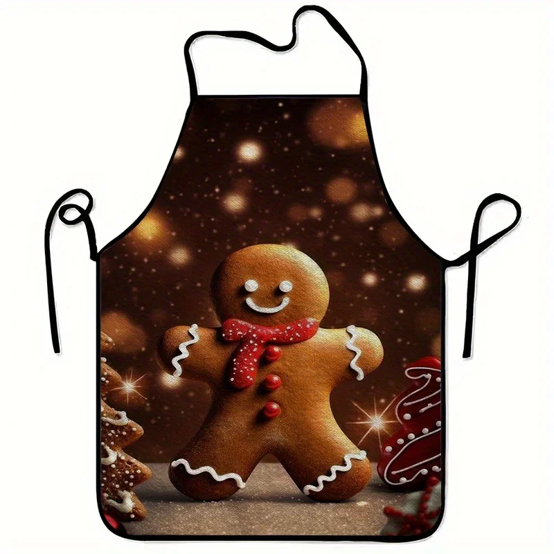 1pc Christmas Apron with Gingerbread for Man - Large Kitchen Apron (60x80cm/24x31in), Durable Polyester Cooking Baking