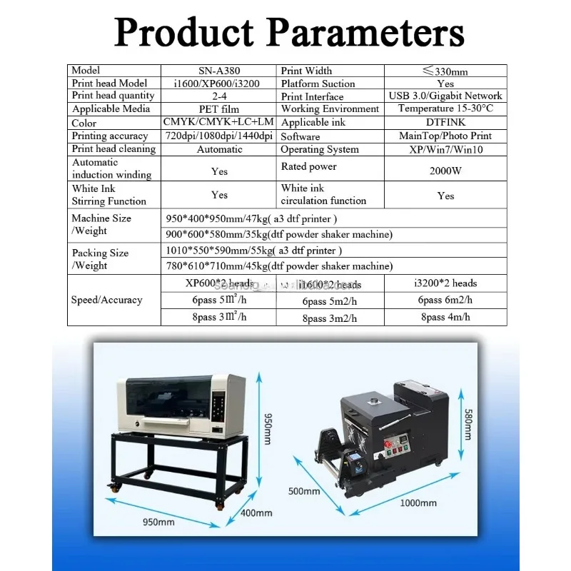 Fast Speed Dual Head Dtf Printer 33cm A3 Printing Machine All Kinds of Fabric Printing Cotton Polyester Nylon Dtf Printing