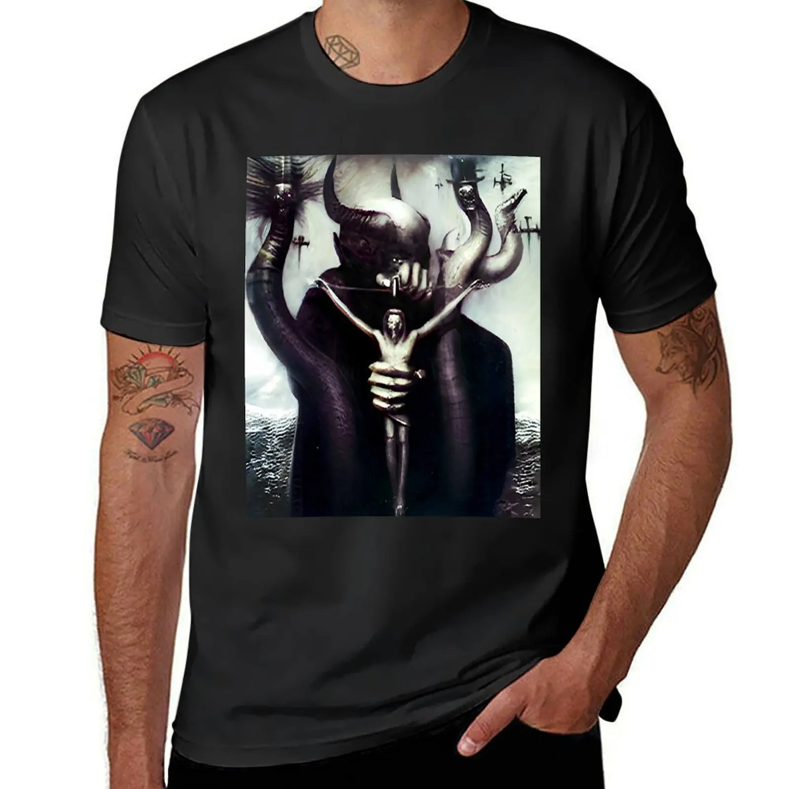 

HR Giger Satan T-Shirt boys animal print funnys Men's t-shirt