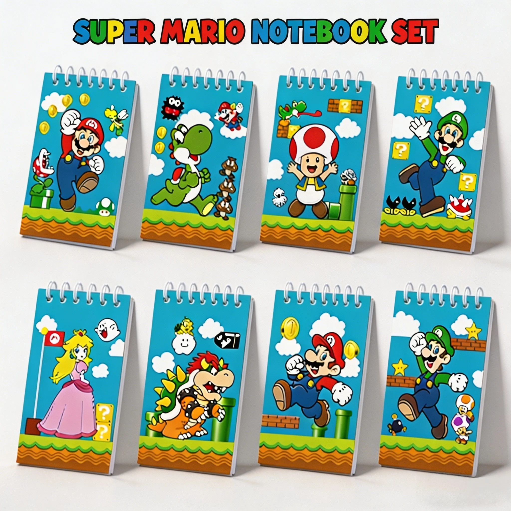 Juego de 8 mini cuadernos en espiral de Super Mario, lindos cuadernos de bolsillo de Mario y Luigi, pequeños diarios, regalos para fiestas