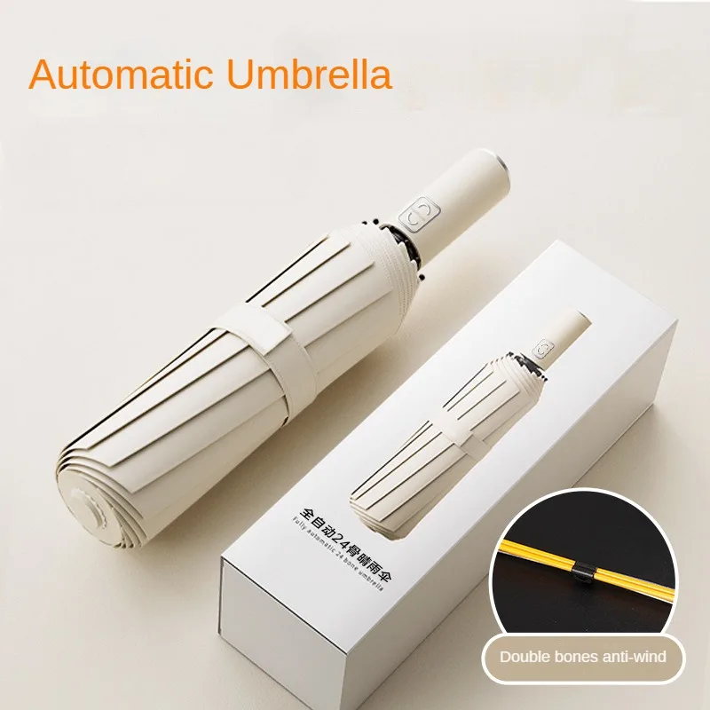 24 Bones Windproof and Sunblocking Automatic Umbrella with 24 Bones and Double Dragon Design