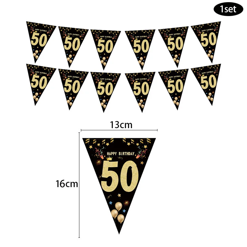 Black Gold 18 21 30 40 50 60 Year Happy Birthday Paper Banner Birthday Party Decorations Adult Anniversary Flags Backdrop Decor