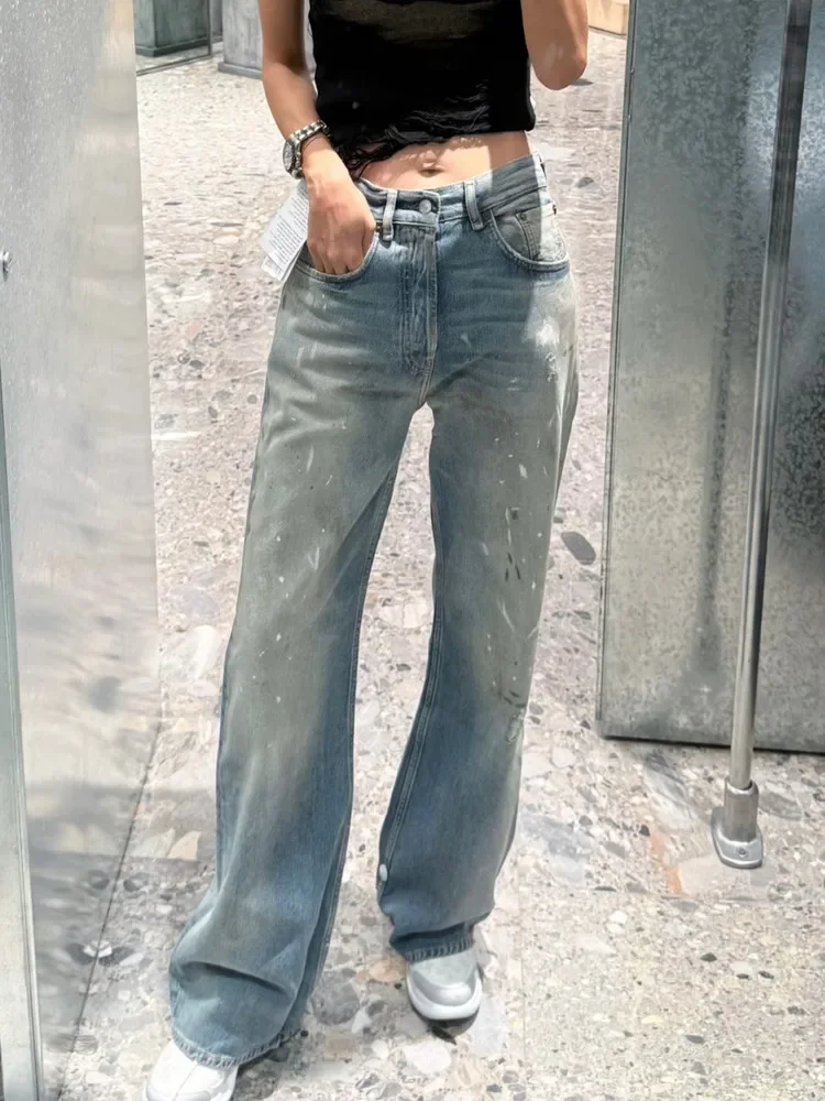Ac splash ink hand-painted graffiti 2021m straight jeans