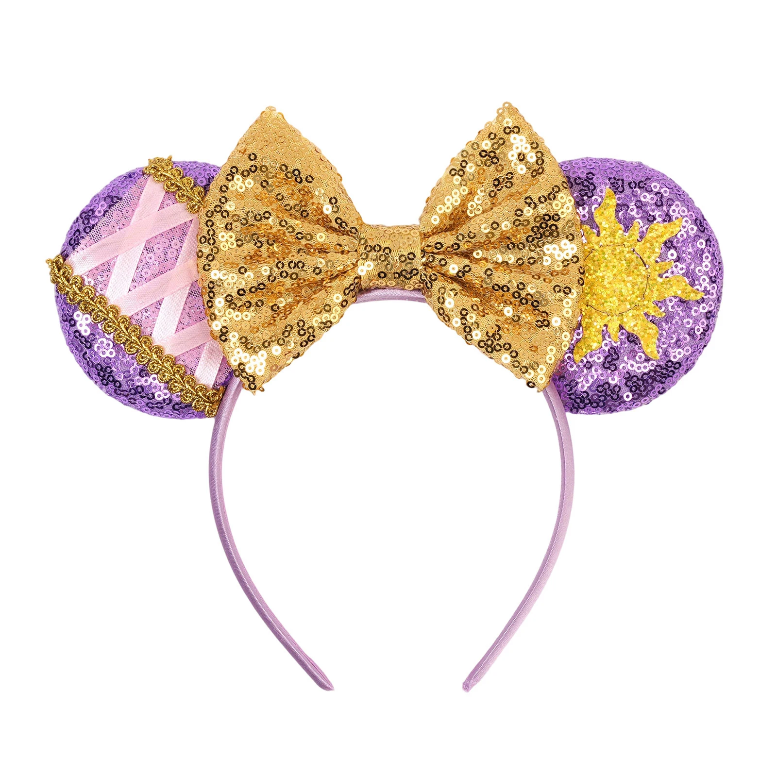 Niedliche Rapunzel-Haaraccessoires für Mädchen, Chamäleon-Sonnenblumen-Ohren Haarbänder, Frauen Tangled Stirnbänder, Kinder Pailletten-Schleifen-Kopfschmuck