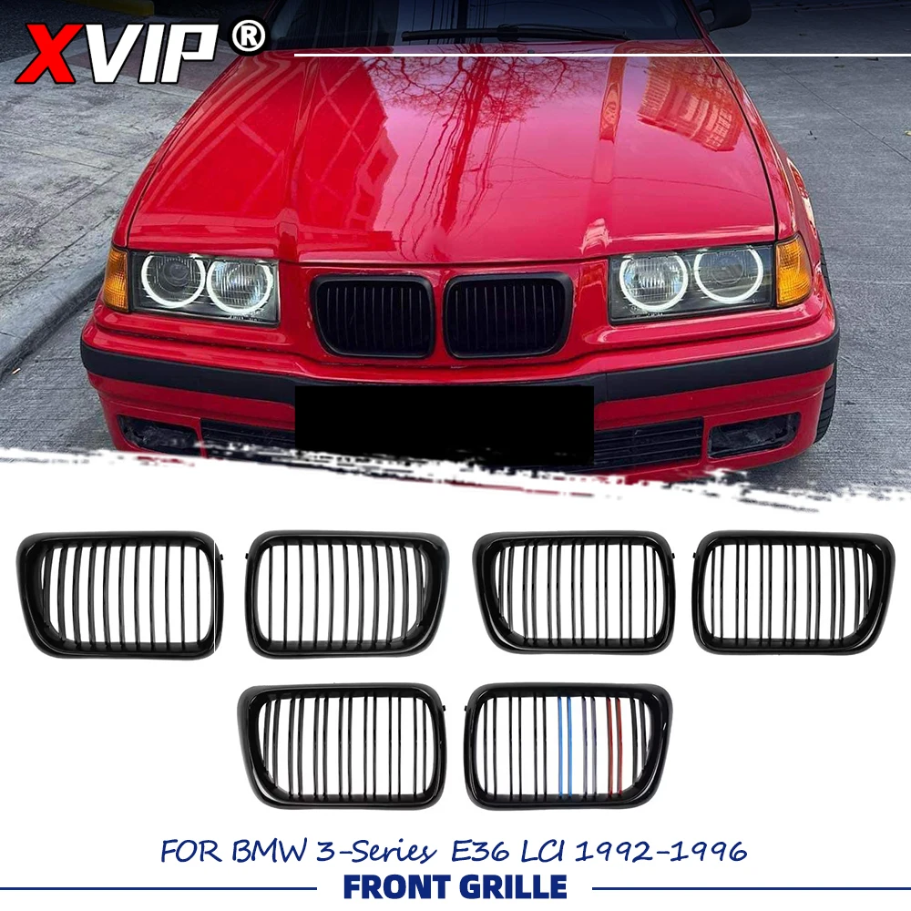 

XVIP Single Line Style Glossy Black Upper Racing Grills For BMW 3-Series E36 LCI 1996-1999 Double Line Style Front Bumper Grille
