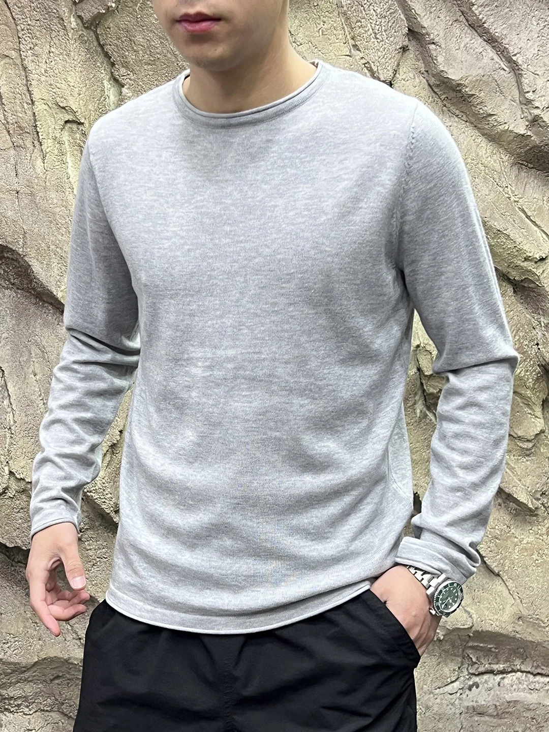 

Итальянский люксовый шерстяной свитер Sl Roll Crt для мужчин, весна-осень, эластичный, дышащий, с круглым вырезом, длинный рукав