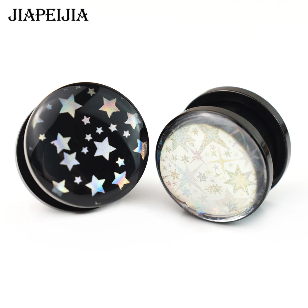 2pcs 3-30mm Star Pattern Ear Tunnels Plugs and Gauges Screw Fit Ear Stretcher Expander Body Piercing Jewelry for Women Men