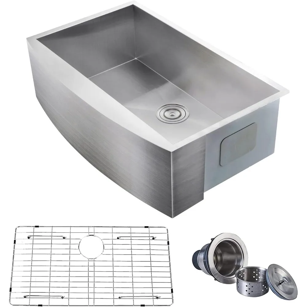 

33 Inch 304 Stainless Steel Farmhouse Sink, Single Bowl Kitchen Sinks 16 Gauge 9 Inch Deep Handmade Undermount Farmhouse Sink
