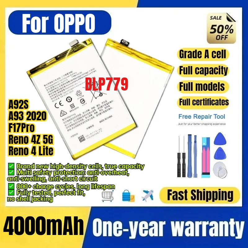 BLP779 for OPPO A92S/A93 2020/F17Pro/Reno 4Z 5G/Reno 4 Lite Phone Battery High Capacity Battery Replacement Bateria with Tools