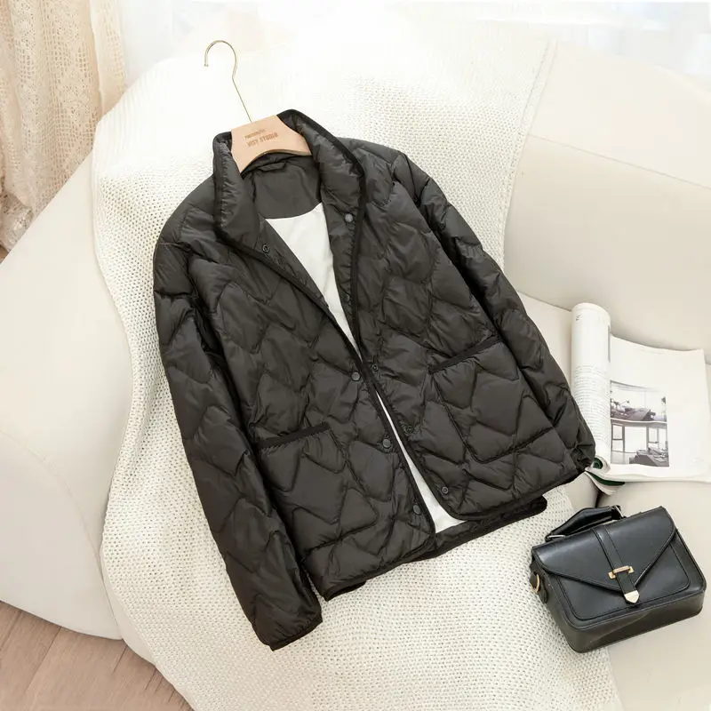 Damen Daunen jacke Herbst und Winter leichte weiße Ente Daunen Einreiher Stehkragen warme und passende kurze Jacke