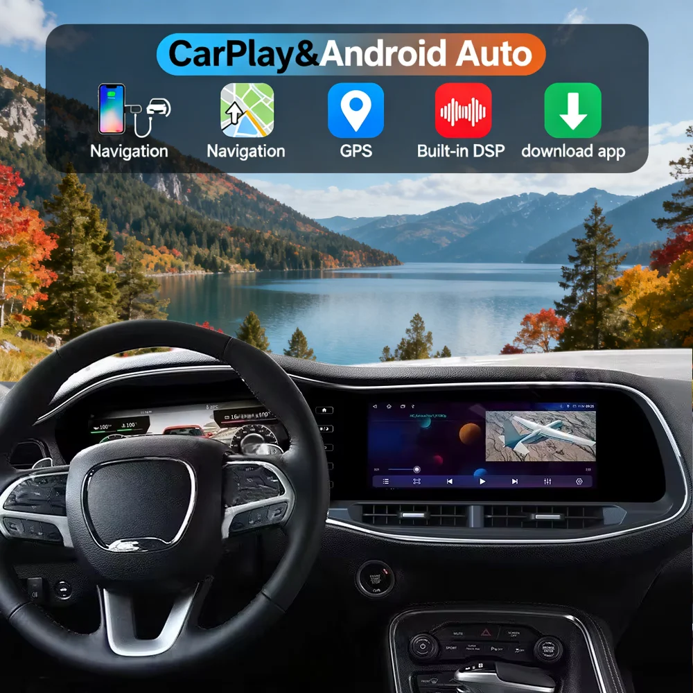 Long Screen Car Multimedia Player For Dodge Challenger SRT Hellcat 2010-2024 Carplay Car Radio Auto GPS  Navigation Head Unit 4G